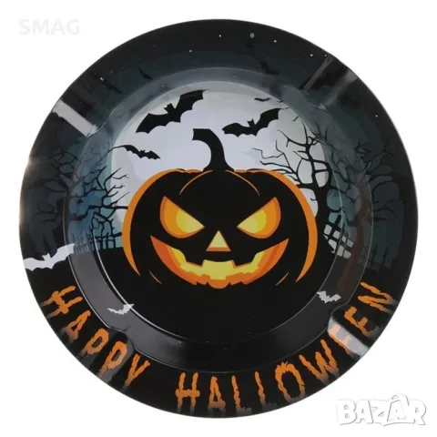 Метален пепелник halloween във форма на тиква черен 14 см_1254164