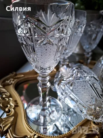 Кристални чаши 5бр, снимка 3 - Антикварни и старинни предмети - 56623206