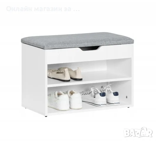 Шкаф за обувки с мека тапицирана седалка ModernHome — 60x43x30 см, бял