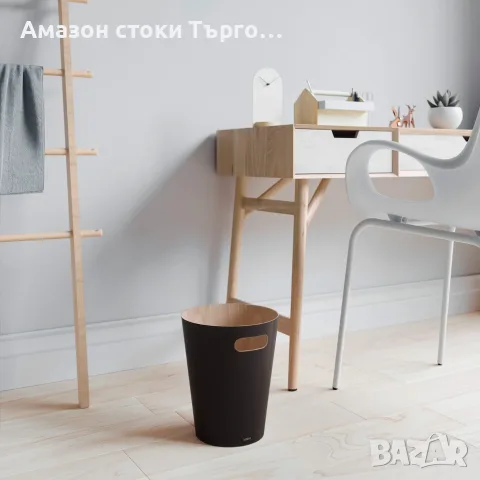 Дървено кошче за боклук Umbra Woodrow 7,5 л, черно/натурално