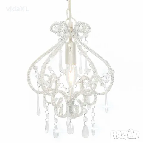 vidaXL Полилей с кристали, бял, кръгъл, E14, снимка 1 - Полилеи - 56146470