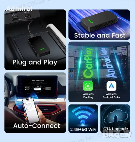 CarlinKit 5.0 C2Air 2-In-1 CarPlay Android Auto Wireless Adapter, снимка 3 - Аксесоари и консумативи - 56714870