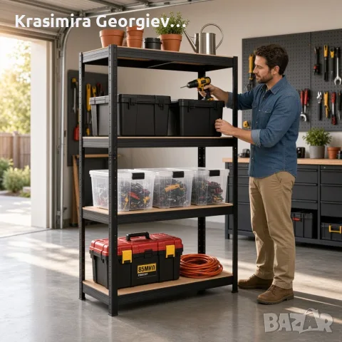 Здрав метален стелаж  -  Безвинтов гаражен рафт с 4 нива 150x70x30 см