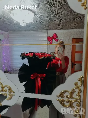 вечен букет от 99 рози с надпис , снимка 4 - Романтични подаръци - 56646881