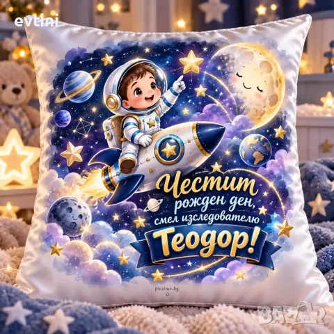 Декоративна възглавничка "Честит рожден ден -Космос"с име по избор