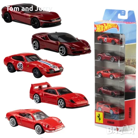 Комплект метални колички Hot Wheels Ferrari - 5 броя