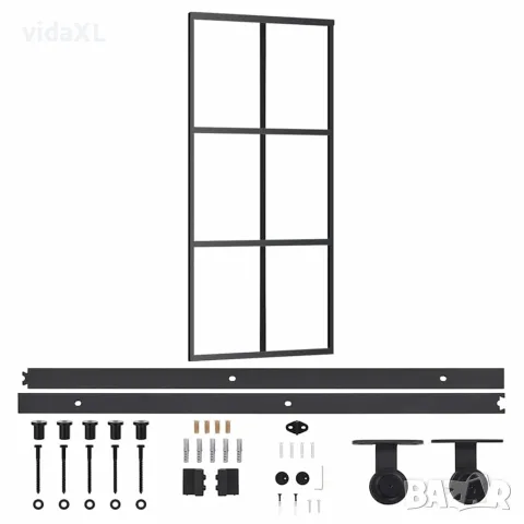 vidaXL Плъзгаща се врата с механизъм, ESG стъкло и алуминий, 90x205 см