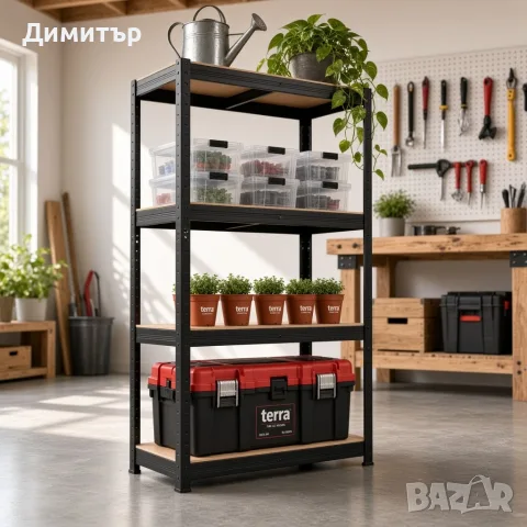 Здрав метален стелаж - Безвинтов гаражен рафт с 4 нива 150x70x30 см