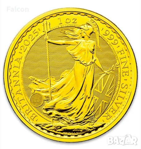 1 сребърна унция Британия - 2025 / Full 24k Gold Gilded Coin /