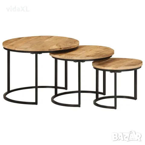vidaXL Стифиращи маси, 3 бр, манго масив, снимка 2 - Маси - 56147292