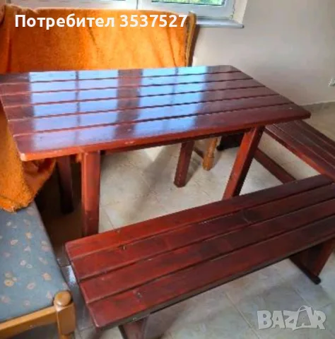 Дървена маса с две пейки, снимка 2 - Маси - 56695592