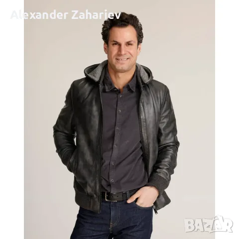 Кожено мото яке с качулка York | Leather Moto Jacket with Hoodie