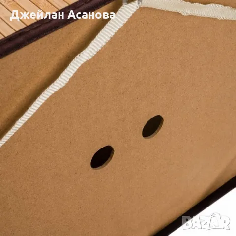 Двукамерна бамбукова кошница за пране 100 л с капак, подвижна текстилна вложка и дръжки за носене – 