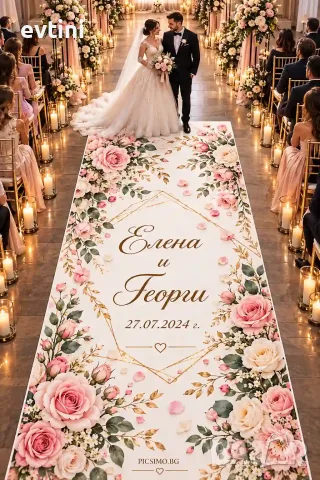 Персонализирана сватбена пътека с имена и дата