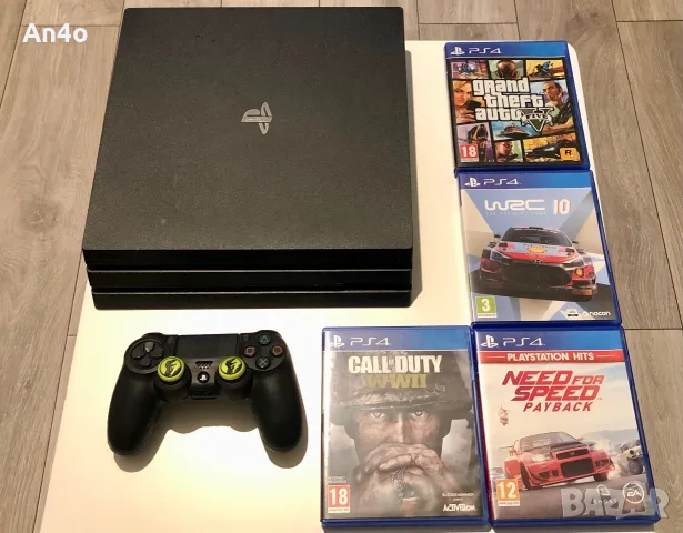PS4 Pro 1TB + 4 игри + джойстик | GTA 5, COD WWII, WRC 10, NFS Payback, Playstation 4, Play station 