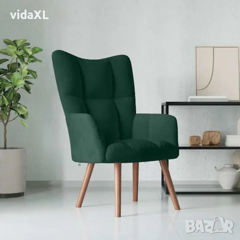 vidaXL Релакс стол, тъмнозелен, кадифе, снимка 2 - Дивани и мека мебел - 56146849