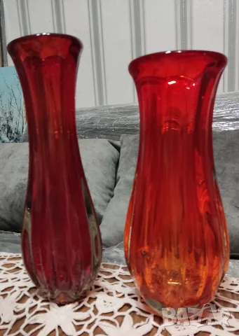 Чифт Масивни винтидж вази художествено стъкло "Amberina" (30/33см)-60s/70s