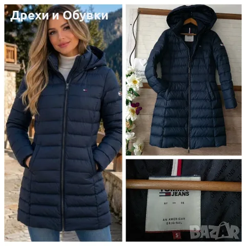 Дълго зимно яке с качулка TOMMY HILFIGER и гъши пух и пера
