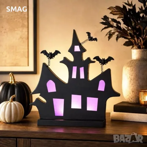 Декоративна метална къща halloween с прилепи и led светлини_1265875