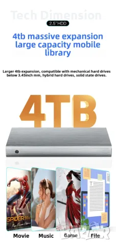 Кутия за външен SSD/HDD 2.5 диск алуминии USB Type-C, снимка 4 - Външни хард дискове - 56749648
