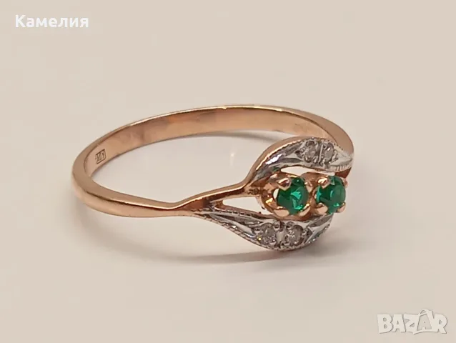 Руско злато. Пръстен с брилианти , снимка 5 - Пръстени - 56564463