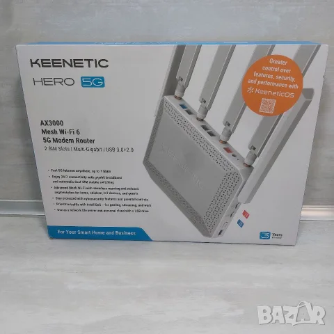5G Рутер Keenetic Hero 5G (KN-2311) AX3000 Mesh Wi-Fi 6 | Dual SIM | Пълен Комплект | Като Нов