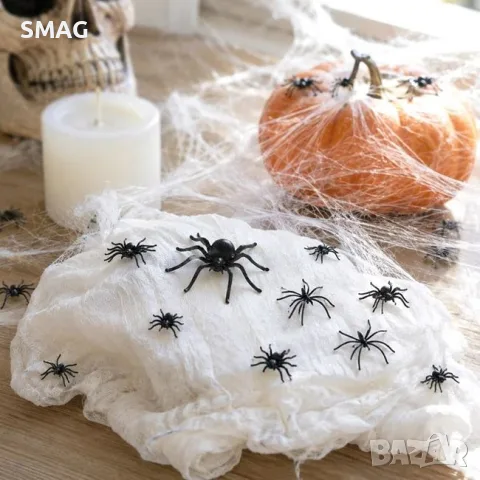 Halloween паяжина с черни паяци 180 г полиестерна декорация_1266143