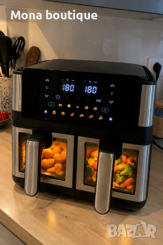 Фритюрник с горещ въздух 8L (2×4L), 2000W, 12 програми, снимка 3 - Фритюрници - 56729200
