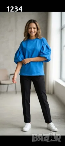 синя блуза / туника с права/столче яка на българския бранд Djofra Fashion 