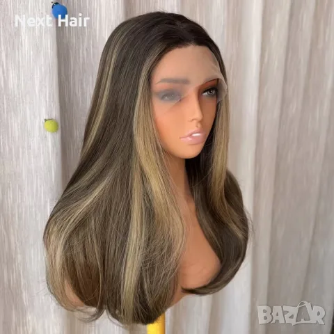 Кафява синтетична перука с руси кичури и дантела Lace Front 13x4 - 55 см