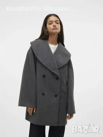 Vero Moda Londyn – ново двуредово палто в тъмносив меланж, размер M/L