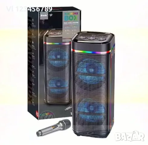 Безжична акумулаторна Bt караоке 2х12" тонколонка Brodu BTS-2459