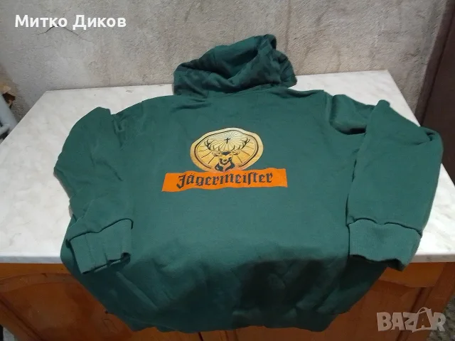 Зелено мъжко суитчър-худи с качулка  марково ново памук Jägermeister размер Л.