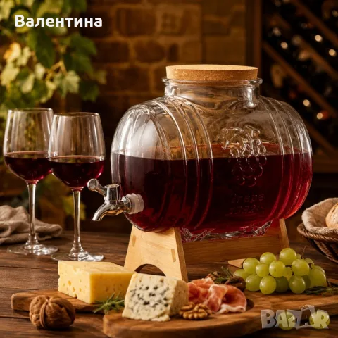 ✨ Стъклено буре 5 л с метално кранче и елегантна дървена поставка