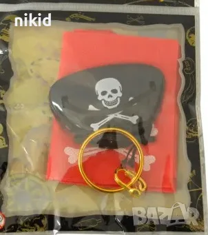 Пиратска шапка кърпа за глава пиратско око обица халка парти хелоуин Halloween