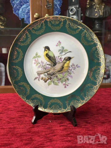Изящна винтидж декоративна чиния Gloria Fine Porcelain Bavaria - мотив "Птици"