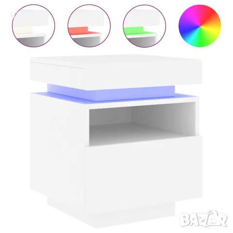vidaXL Нощно шкафче с LED осветление, бяло, 40x39x48,5 см