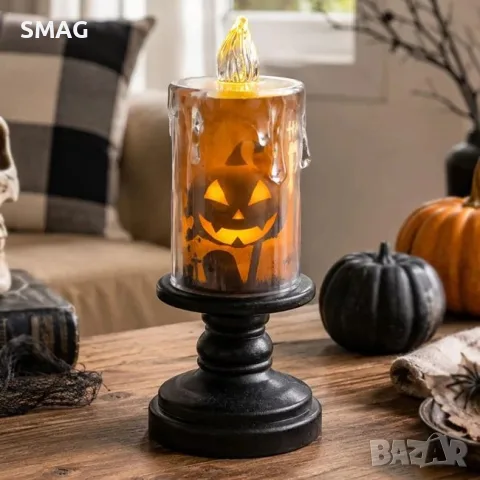 Декоративна halloween свещ с пламък в черен свещник 13cm_1269753