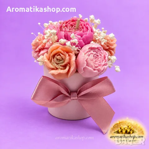 „Blushing Peony“ - Ароматен соев букет, снимка 4 - Декорация за дома - 56680393