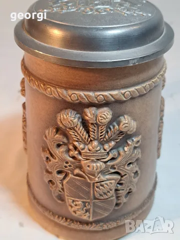 немска халба с монограм и калаен капак   37/1, снимка 3 - Чаши - 56616433