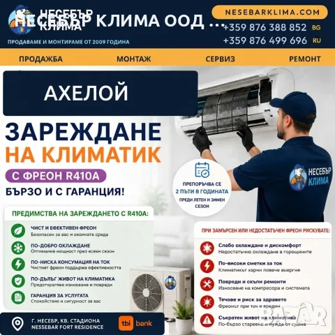 Професионално зареждане с фреон R410A в Ахелой – сигурност, прецизност и гаранция от Nesebar Klima 