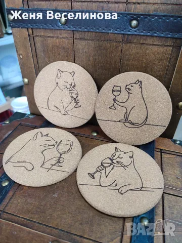 Коркови подложки за чаши с котета