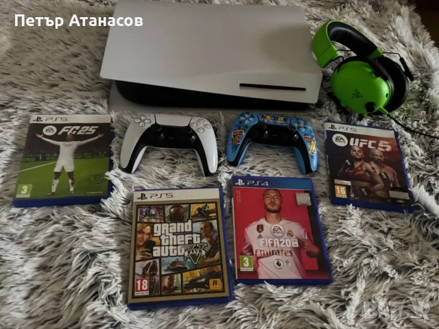  PlayStation 5 (PS5) Disc Edition 1TB + 2 контролера+ 4 игри+ слушалки razer blackshark green V2x