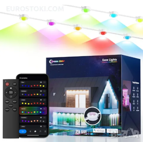 Интелигентни външни светлини LPHIANX, 30 м, 80 LED, RGB смарт постоянни външни светлини, IP67