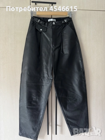 Кожен панталон Zara, снимка 2 - Панталони - 56624114