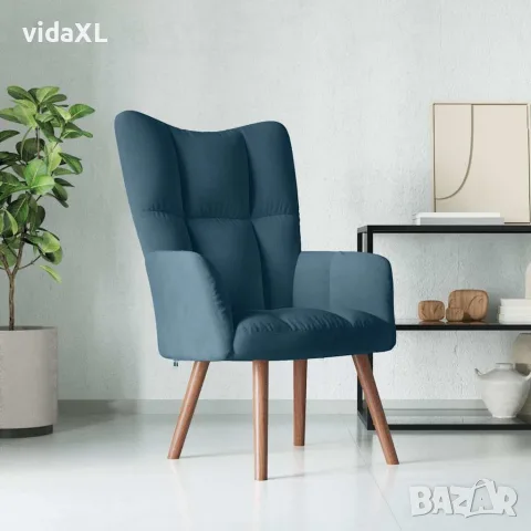 vidaXL Релакс стол, син, кадифе, снимка 2 - Дивани и мека мебел - 56146837