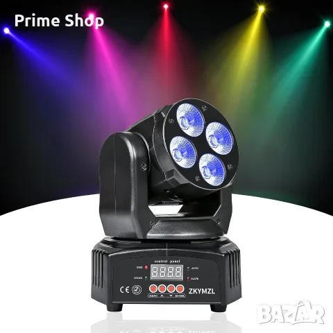 Въртяща се LED сценична лампа ZKYMZL, 50W, 4x12W RGBWA/UV 6-в-1, DMX512