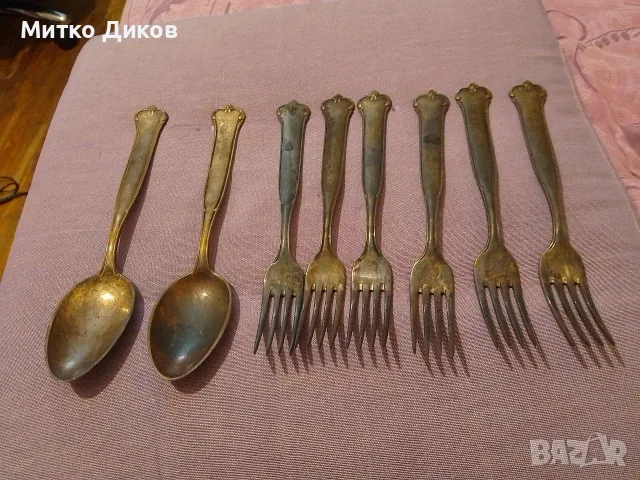Немски вилици 6 бр и лъжици 2 бр.дълбоко посребрении мелхиор знак 90 маркови г.Метман,Wilhelm Seibel