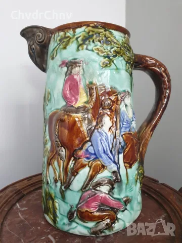 Белгия 19ти век/Majolica 27см/МАЙОЛИКА стара белгийска керамична кана-ваза с дръжка