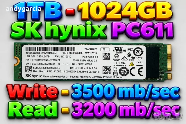  1024GB (1TB) SK hynix PC611 NVMe SSD М2 2280 Read-Write up to 3500-3200 MB/sec. disk диск лаптоп 